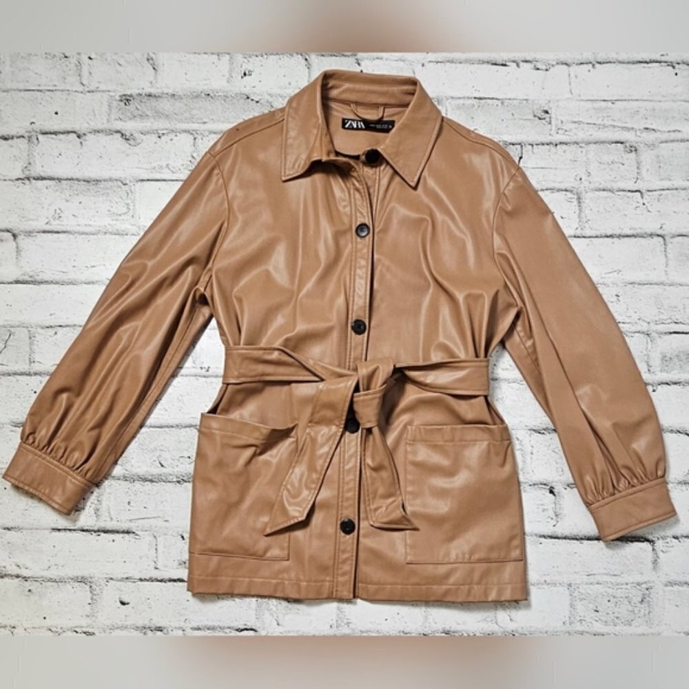 Zara Faux Leather Short Trench Coat - Picture 7 of 15